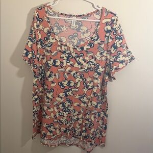LuLaRoe Disney Print Short Sleeve Top - Coral and Navy